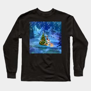 Merry christmas in a winter landscape Long Sleeve T-Shirt